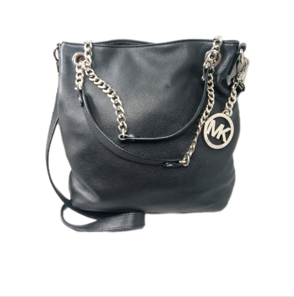 Michael Kors Jet Set Chain Medium Shoulder Tote Black Pebbled Leather Bag - Picture 6 of 11